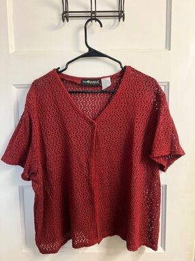 Sag Harbor Red Crochet V-Neck Button Front Top